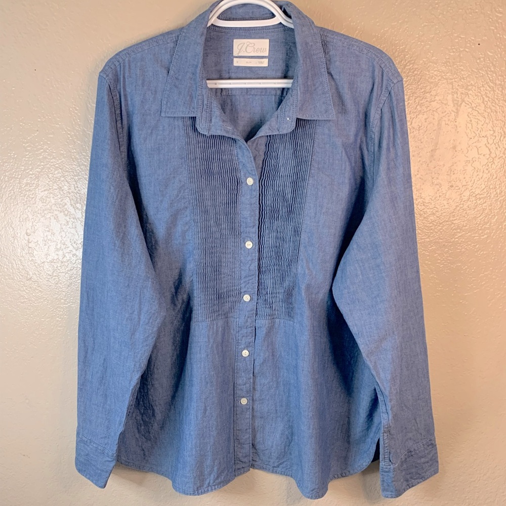 J. Crew Chambray Pleated Slim Fit Tuxedo Shirt Size 18 RARE
